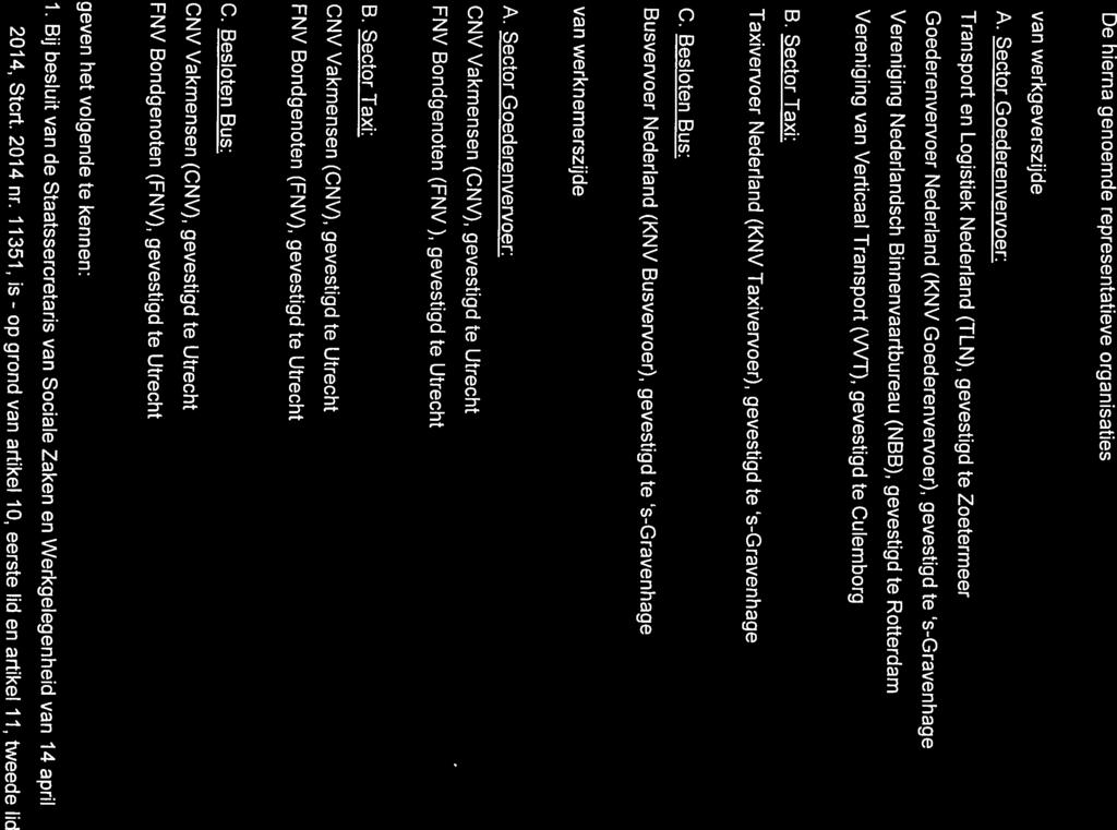 gevestigd te sgravenhage Transport en Logistiek Nederland (TLN), gevestigd te Zoetermeer A. Sector Goederenvervoer: B. Sector Taxi: C. Besloten Bus: A.