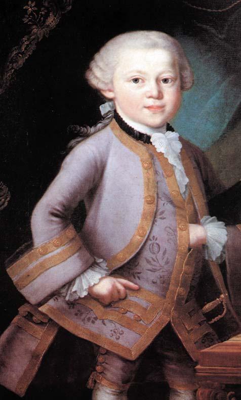 De vioolsonate en het klaviertrio bij W. A. Mozart Wolgang Amadeus Mozart op zevenjarige leeftijd. Schilderij vermoedelijk van Piero Antonio Lorenzoni, Salzburg 1763.