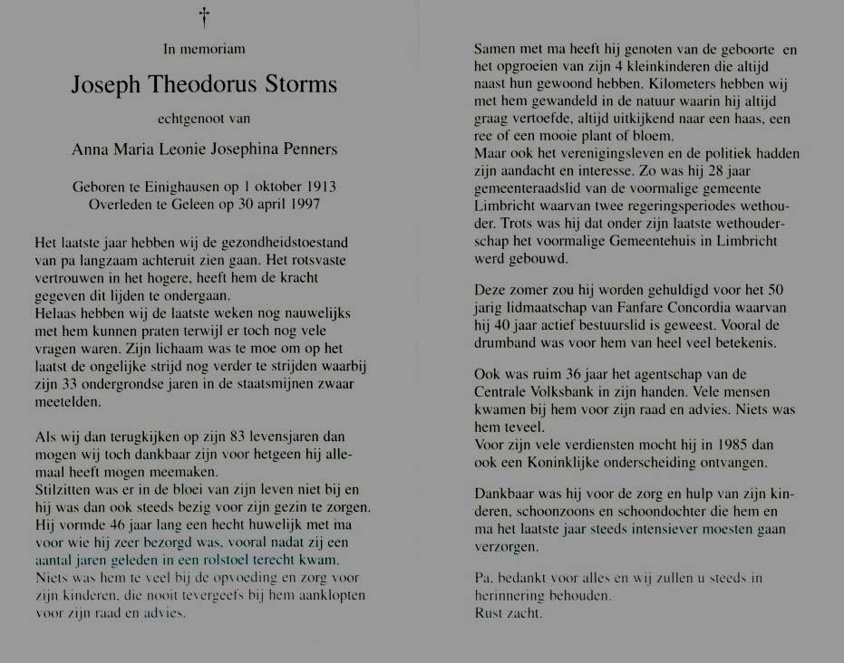 VIa. Joseph (Zef) Storms, geb. Einighausen 1 okt. 1913, ald. 30 april 1997, tr.