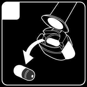 Als dit gebeurt: Open de inhalator en maak de capsule voorzichtig los door op de onderkant van de inhalator te tikken. Druk niet op de knoppen aan de zijkant.