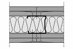 Verticaal profiel Metal Stud MSV50 h.o.h. 600 mm 3. Horizontaal profiel Metal Stud MSH50 bevestigd aan de ruwbouw met spijkerpluggen h.o.h. 800 mm 4. Soepele isolatieband PE/30 of 2 x PE/10 5.