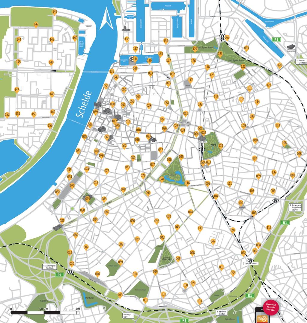 4 Deelfietsensysteem = NETWERK van fietsstations (9 stations per km²) Velo-stations liggen max.