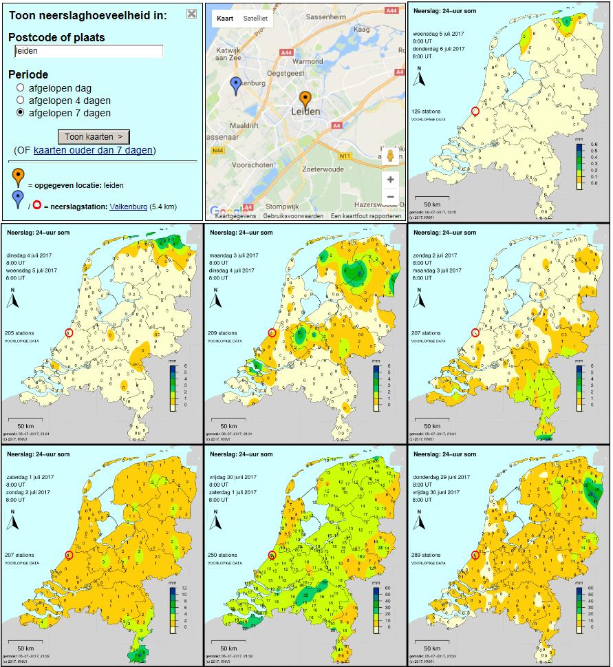 3b. Neerslagsom per dag periode do. 29 juni 2017 08:00 UT tot do. 6 juli 2017 08:00 UT.