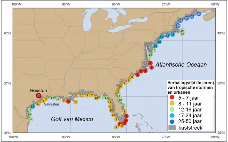 Lesbrief Killer Harvey vernielt Houston 8 BRON 12 De herhalingstijd van een orkaan op dezelfde plaats. http://www.climatecentral.