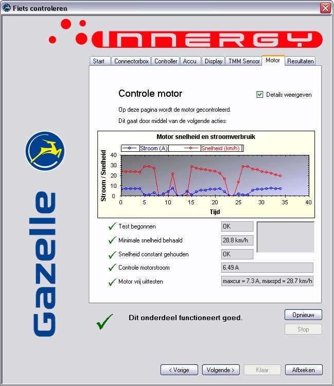 11) De resultten vn de motorcontrole (test 1 en test 2) worden in een grfiek gepresenteerd indien u Detils weergeven nvinkt