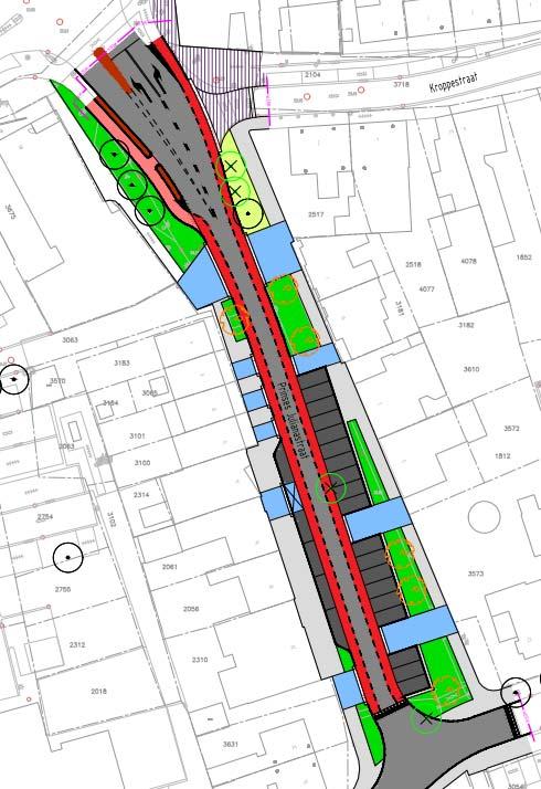 Verkeerskundige aanpassingen Prinses Julianastraat 1. Smalle parallelweg vervalt tbv. extra parkeerplaatsen 2.