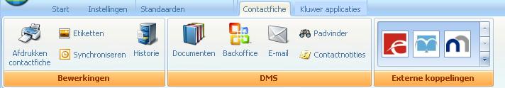 1 Algemeen U kunt op niveau van de geselecteerde contactfiche bovenaan in het menu Contactfiche enkele DMS acties uitvoeren.