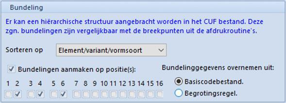 11 CUF met bundeling Element/variant/vormsoort Voor het exporteren van een detailbegroting naar een CUF-bestand van Formaat 4.