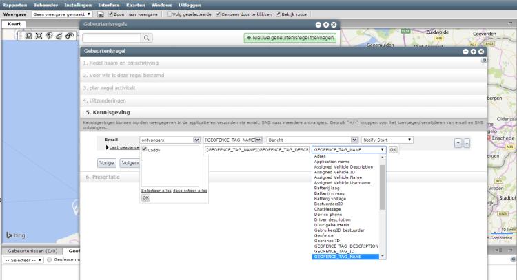 Selecteer het voertuig of tag Selecteer geofence