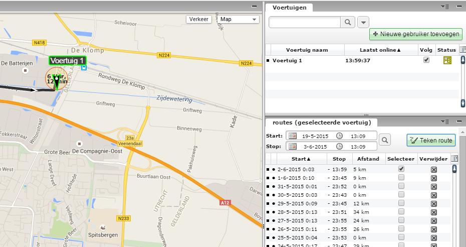 Live Track & Trace Om het voertuig live te kunnen volgen moet het desbetreffende voertuig worden geselecteerd.