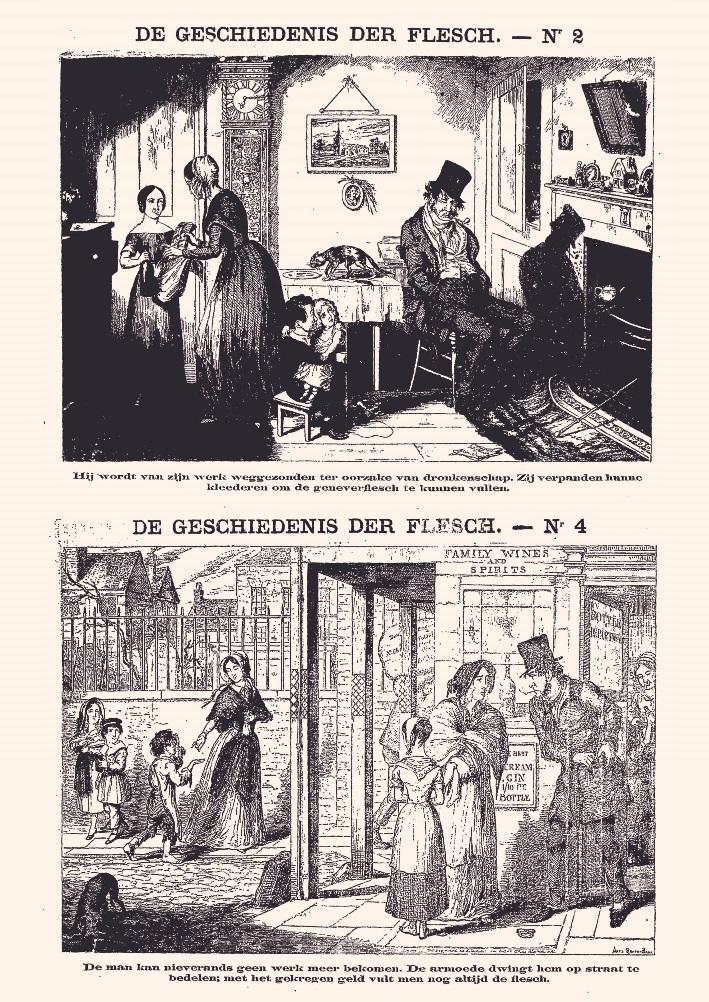 Bron 6: prenten over drankmisbruik uit het tijdschrift Het volksgeluk: geïllustreerd maandblad tegen alcoolism, Dit tijdschrift werd uitgegeven door de Belgische Matigheidsbond (1890-1891).