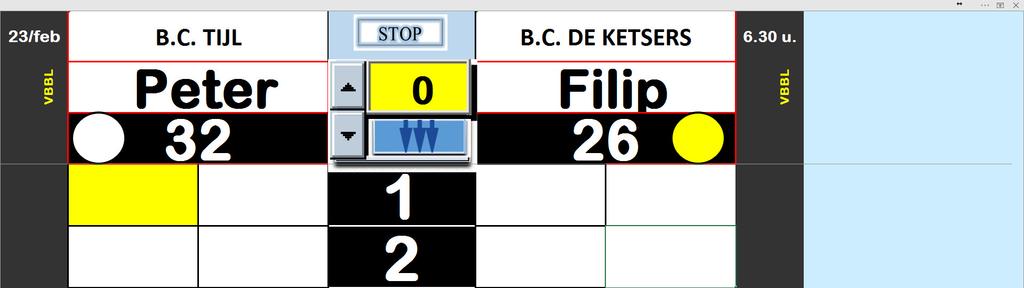 Scorebord De speler die opgaat zal nu links geplaatst zijn.