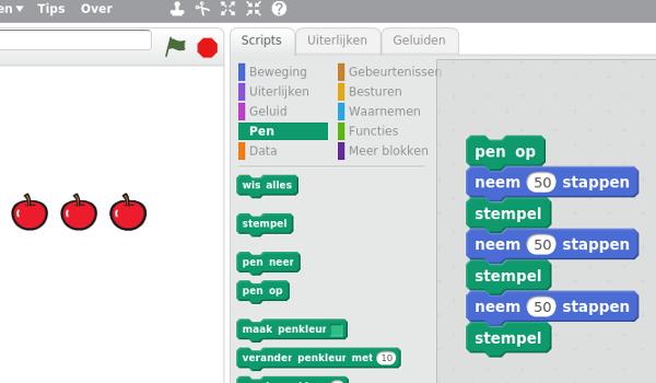 stamp() of zoals in het voorbeeld hieronder met mijnstempel.stamp() omdat we hebben geschreven mijnstempel=turtle.turtle().