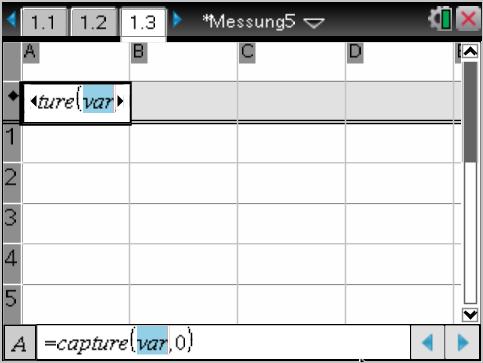 A13. Het gebruik van de applicaties: Grafieken en Lijsten & Spreadsheet TI-Nspire TM OS 3.x 5 In de formule cel van de eerste kolom wordt een formule gezet.