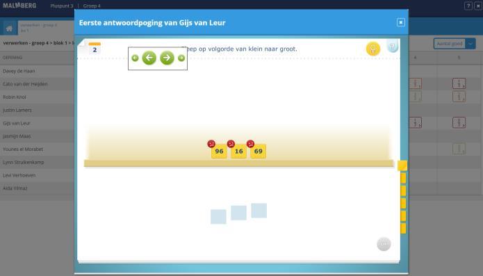 U ziet de eerste antwoordpogingen van het kind. Klik op de knop met de dubbele pijl om naar de volgende oefening te gaan.