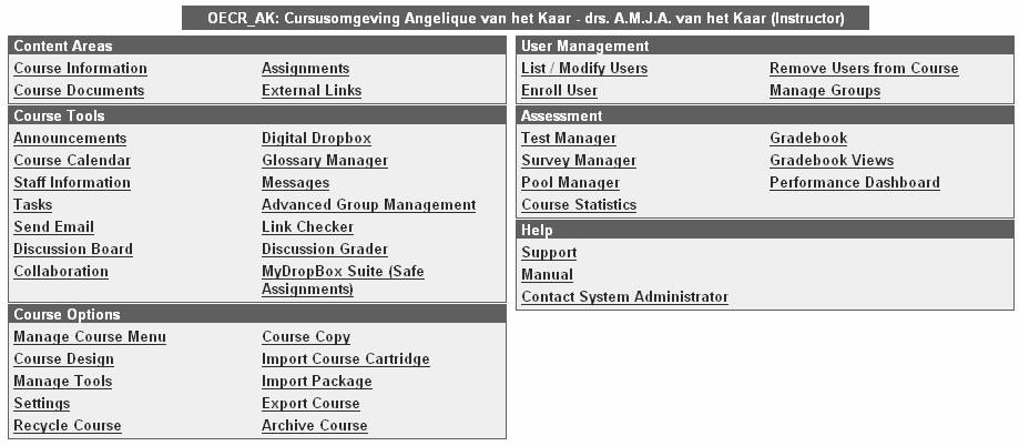 4. Course Documents (/Cursusdocumenten): hier plaatst u inhoudelijke documenten die horen bij de cursus, zoals (college-)sheets, artikelen, lecture notes, samenvattingen, video-opnames. 5.