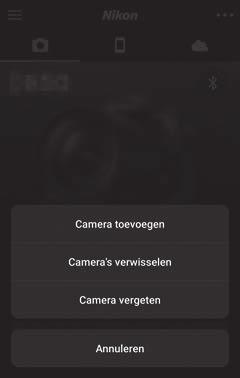 1 Smartapparaat: Open in de SnapBridge-app de -tab, tik op > Camera vergeten, selecteer de gewenste camera en tik op Ja
