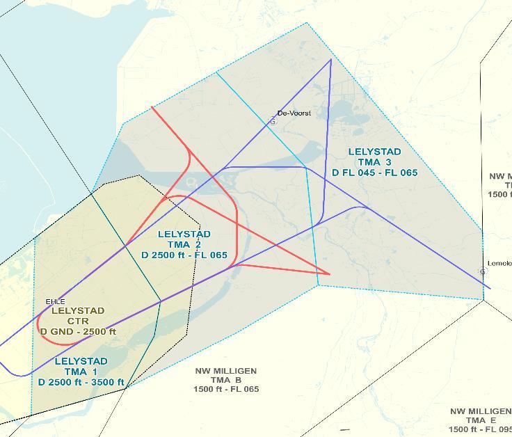Figuur 4-2 Geconsulteerd ontwerp Lelystad TMA 4.2.1 Voorstel 6: IAF Zuid verplaatsen Het voorstel is om de IAF Zuid op te schuiven naar het noordwesten en daarmee ook de oostgrens van TMA Lelystad.