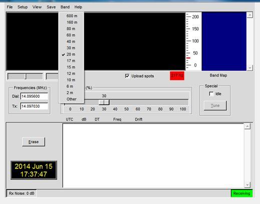 Software en setup Hoofdscherm - Bij band selecteer de amateur