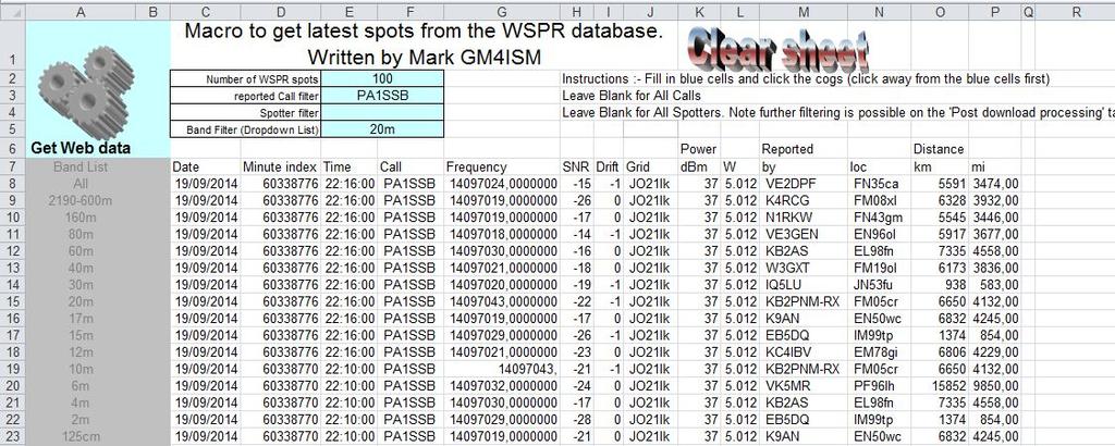WSPR data analyse Blauwe cellen invullen Neemt de laatste