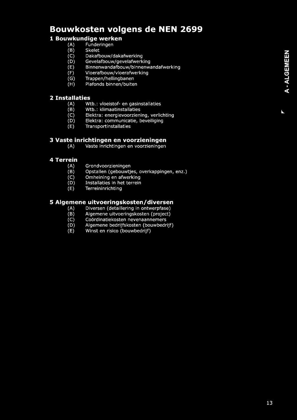 : klimaatinstallaties Elektra: energievoorziening, verlichting Elektra: communicatie, beveiliging Transportinstallaties -ALGEMEEN L.