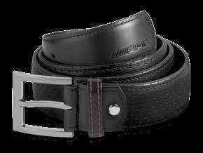 Zwarte kalfslederen horlogeband met rood gatenpatroon.