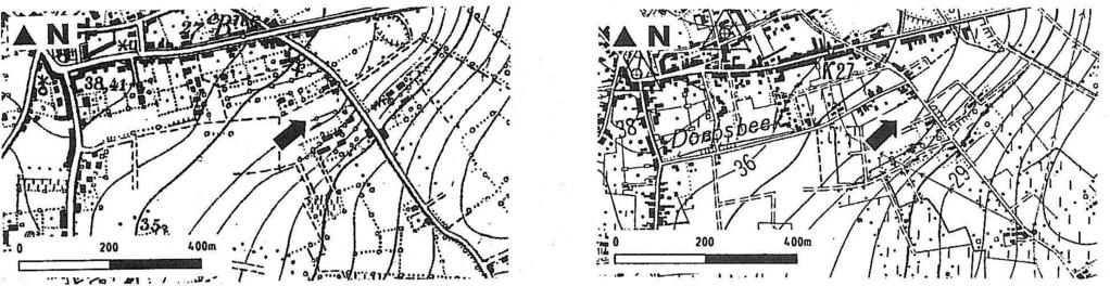 Linksboven : toestand: 1911 kaarteditie: 1936 Rechtsboven : toestand: 1954