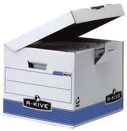 blauw-wit 0030501 531049 FELLOWES PRIMA ARCHIEFBOX STANDAARD R-Kive Prima standaard archiefdoos. Fastfold principe voor het snel en eenvoudig in elkaar zetten. Dubbele wanddikte bij eindpanelen.