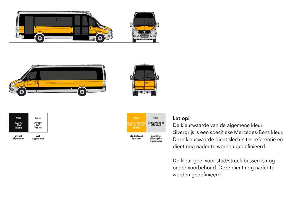 Midi bussen en 8-persoonsbussen ontwerp De stad- en streekbussen worden gespoten en gestickerd conform het ontwerp dat wordt aangeleverd door het communicatiebureau van de OV-Bureau. Dit is incl.