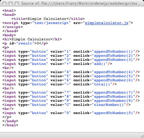 Javascript + HTML: Simpele rekenmachine Input via knoppen met onclick attribuut Roepen