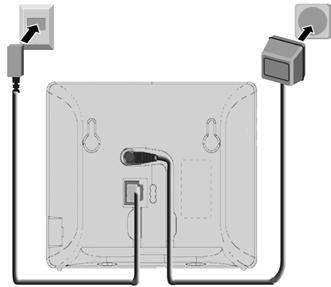 De eerste stappen Basisstation aansluiten op vaste telefoonnet en elektriciteitsnet Eerst de telefoonstekker en vervolgens de netadapter aansluiten zoals hieronder afgebeeld.