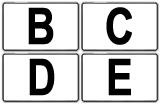 C1 F19 De onderborden bij de verkeersborden C24a en D4 dragen de letters B, C, D of E in zwart opschrift op een witte ondergrond en zien eruit als volgt: C24a D4 De onderborden die een tijdsbeperking