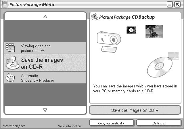 "Picture Package" gebruiken Start "Picture Package Menu" op het bureaublad om de verschillende functies te kunnen gebruiken. Het standaardvenster dat verschijnt, verschilt per computer.