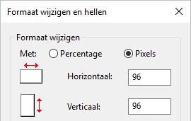 3. Ga opnieuw naar Start > Formaat wijzigen en controleer of voor de breedte en de hoogte van de afbeelding de resolutie is aangepast naar 96 pixels: 4.