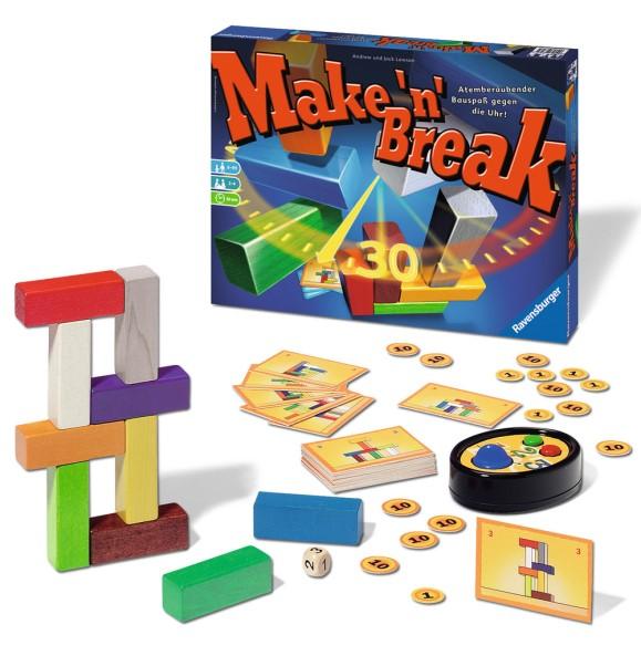Spel 1: Make n Break In dit zenuwslopende spel kom je ogen en handen tekort om zo veel mogelijk onmogelijke bouwwerken op tijd te voltooien.
