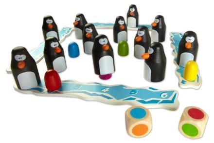optillen. Komt dit kleur ook overeen, dan plaatst hij ook deze pinguïn op zijn ijsschots en mag hij nog eens dobbelen.