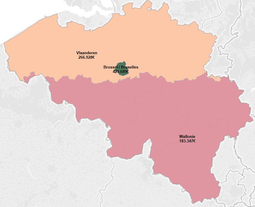 17 ZOOM OP HET BRUSSELSE GEWEST GEMIDDELDE PRIJZEN VAN WOONHUIZEN IN HET BRUSSELSE GEWEST Onderstaande kaart brengt de gemiddelde prijzen van woonhuizen in 2017 voor de regio Brussel en de andere