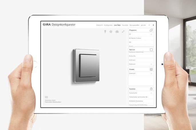 28 Beleef Gira E2 in uw eigen omgeving Designconfigurator De Gira designconfigurator-app bevat een printbaar trackingsjabloon voor positionering aan de wand.