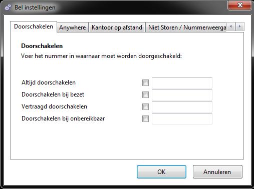 8.6 Functies Belinstellingen zoals Niet storen, Altijd doorschakelen, vertraagd doorschakelen en Anywhere kunnen via HIPIN ingeschakeld en geconfigureerd worden.