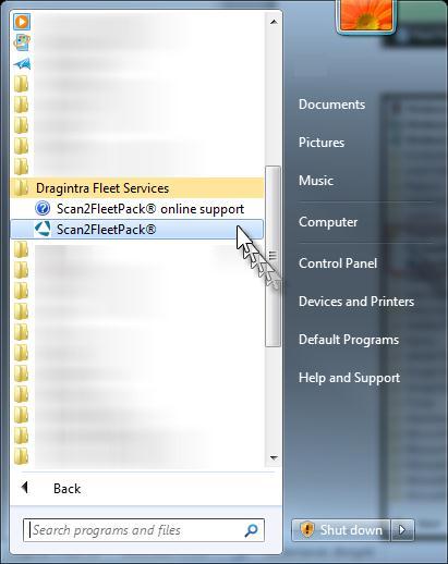 Wanneer u dubbelklikt op het Scan2FleetPack tray icoon kan u het programma openen.