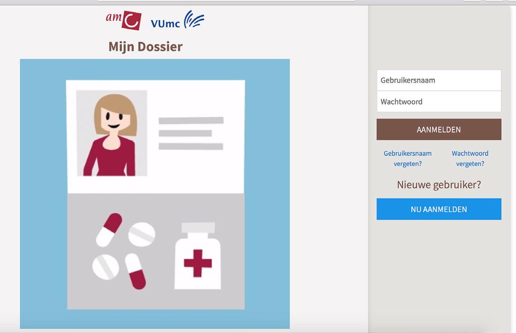 Stap 1 Inloggen in Mijn Dossier Heeft u nog geen Mijn Dossier account? U kunt in het ziekenhuis een brief met een activatiecode krijgen voor Mijn Dossier.