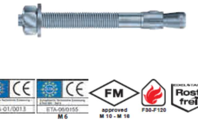 CHEVILLES & ANCRAGE PLUGGEN & ANKERS GOUJON À BAGUE B / EXPRESANKER TYPE B Acier galvanisé - galvanisé chaud / Verzinkt - warm verzinkt Plage de charge / Lastbereik : 2,9 kn - 37,2 kn INOX A4 / RVS