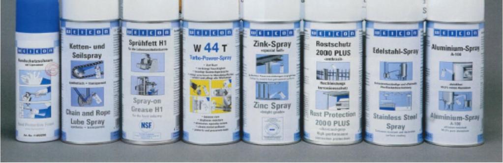 Spray zinc Zinkspray 400ml Spray dégrippant et lubri ant Deblokeer en smeerspray 300ml Spray Silicone / Siliconespray 400ml Spray Te on / Te onspray (PTFE) 400ml AT-44 Allround Spray Te on / Allround