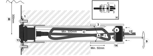 (3). Monteer de kabel seal op (8) 900mm op 900mm van de van stekker de stekker op de op kabel de kabel (12) van (12) de van LED de spot LED (H) spot (H) Steek stekker de stekker van van de kabel de