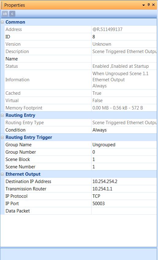3.4 Scene Triggered Ethernet Output Wanneer een bepaalde scene opgeroepen word zal er een via deze routing entry een commando over het IP-netwerk verstuurd worden.