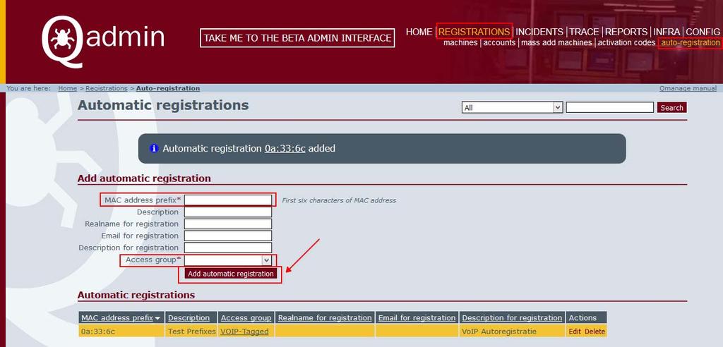 6.1.2 Prefixes voor automatische registratie toevoegen Deze instelling is noodzakelijk voor het correct configureren van de ACL van het tagged VoIP-VLAN op dit type switch. 1.