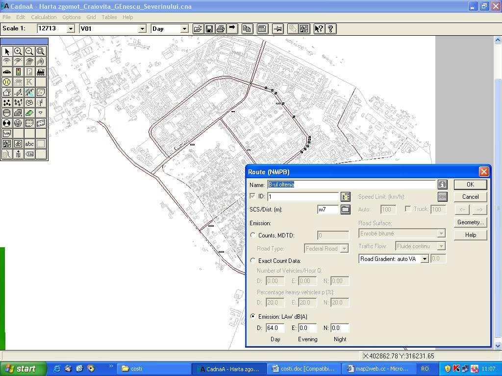 Pentru studiu a fost folosită harta Craiovei, care a fost in prealabil prelucrată şi salvată in format AutoCAD-.DXF.