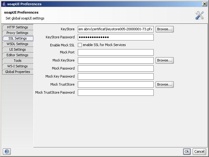 B. HET CERTIFICAAT IN SOAPUI INSTALLEREN File -> Preferences Map SSL Settings Vul de zones "KeyStore" ( = locatie.