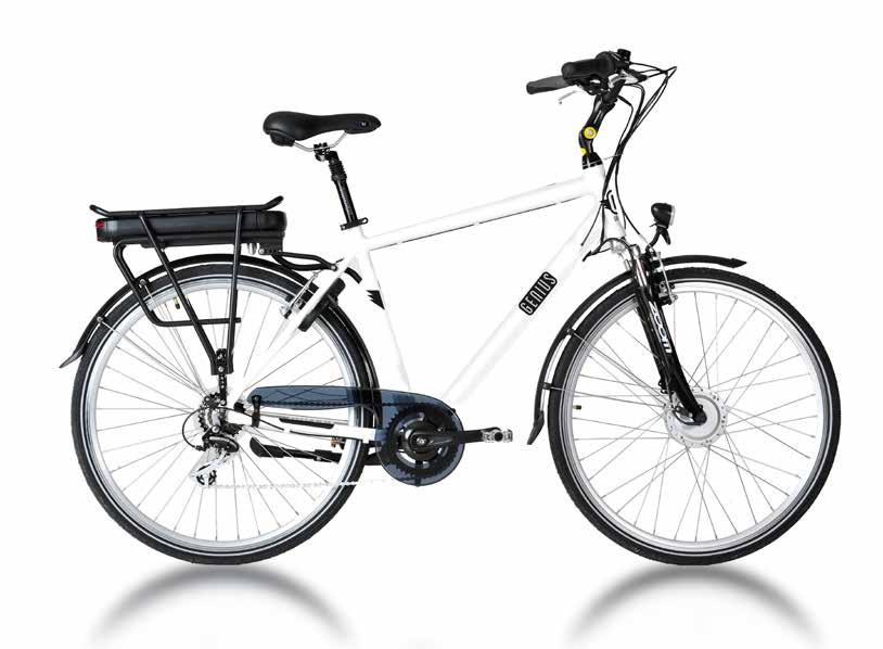 GENIUS stadsfiets met voormotor De Genius fiets met voormotor is het sportieve model uit het elektrische aanbod. Dit model presteert perfect in heuvelachtig gebied.