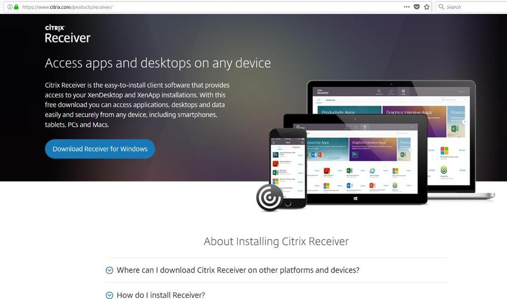 Stap 2 Klik op de pagina van Citrix op Download Receiver for Windows Stap 3 Kies voor Uitvoeren en kies daarna bij de Beveiligingswaarschuwing van Windows voor Toestaan Stap 4 Volg de stappen van het